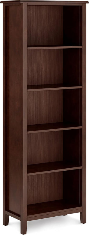 SIMPLIHOME Artisan SOLID WOOD 26 Inch Contemporary 5 Shelf Bookcase in Russet Brown, For the Living Room, Study Room and Office - LeafyLoom