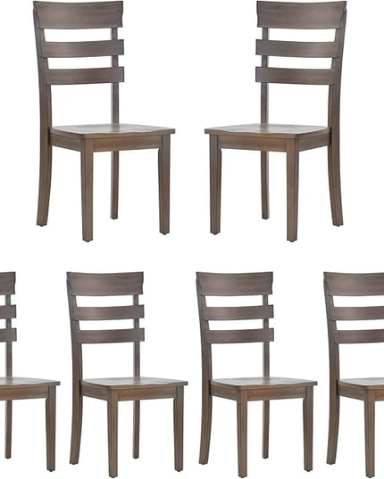 COLAMY Wooden Dining Chairs Set of 6, Ladder High Back Kitchen Side Chair, Farmhouse Armless Dining Room Chairs with Adjustable Foot Pegs, Light Brown - LeafyLoom