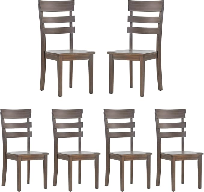 COLAMY Wooden Dining Chairs Set of 6, Ladder High Back Kitchen Side Chair, Farmhouse Armless Dining Room Chairs with Adjustable Foot Pegs, Light Brown - LeafyLoom
