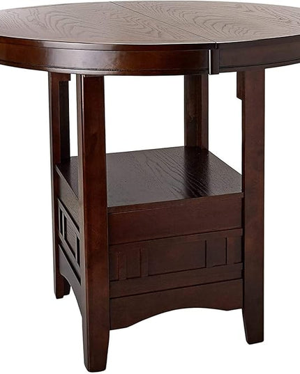 NicBex 42Inch Round Dining Table,Counter Height Kitchen Table with Solid Wood Tabletop and Storage Shelve for 4 to 6,Dining Room Table for Kitchen,Small Space,Dining Room and Living Room,Walnut - LeafyLoom