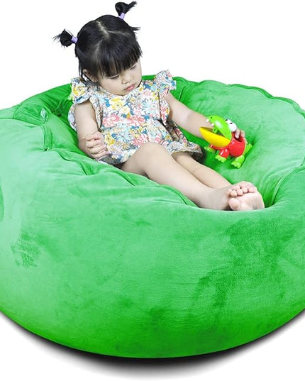 Bean Bag Chair Cover, Stuffed Animal Storage, Plush Toys Organizer Holder, Beanbag Chairs Cover for Kids Teans and Adults Super Soft and Comfortable Fabric X-Large with Handle and Zipper -Round Green - LeafyLoom
