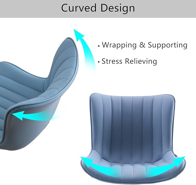 YOUNIKE Armless Office Chair with Wheels Swivel Leather Desk Chair, Upholstered Adjustable Computer Task Chair, Modern Rolling Gaming Chair Mid Back, Blue - LeafyLoom