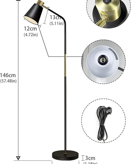 Floor Lamp, Industrial Floor Lamp Height Adjustable 360°Rotation Lampshade Modern Standing Lamp, Floor Lamps for Living Room, Office, Bedroom Reading, Work etc (Black) - LeafyLoom