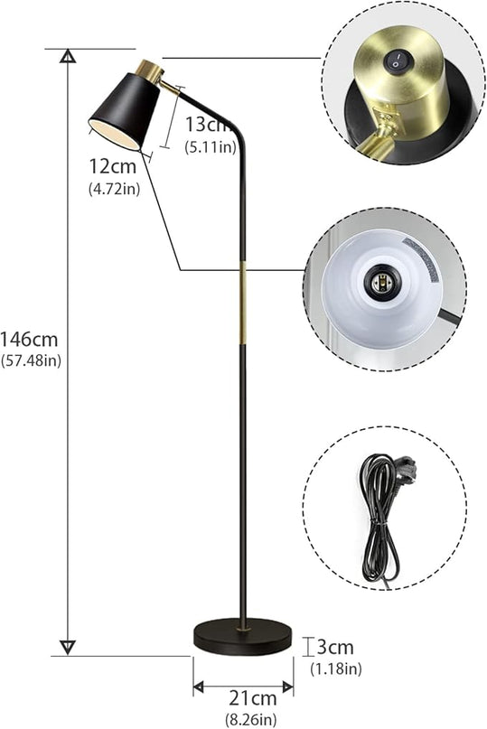 Floor Lamp, Industrial Floor Lamp Height Adjustable 360°Rotation Lampshade Modern Standing Lamp, Floor Lamps for Living Room, Office, Bedroom Reading, Work etc (Black) - LeafyLoom