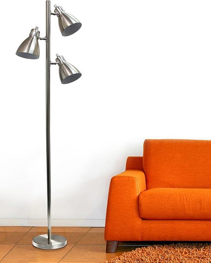 Simple Designs LF2007-BSN Metal 3 Light Tree Floor Lamp, Brushed Nickel - LeafyLoom