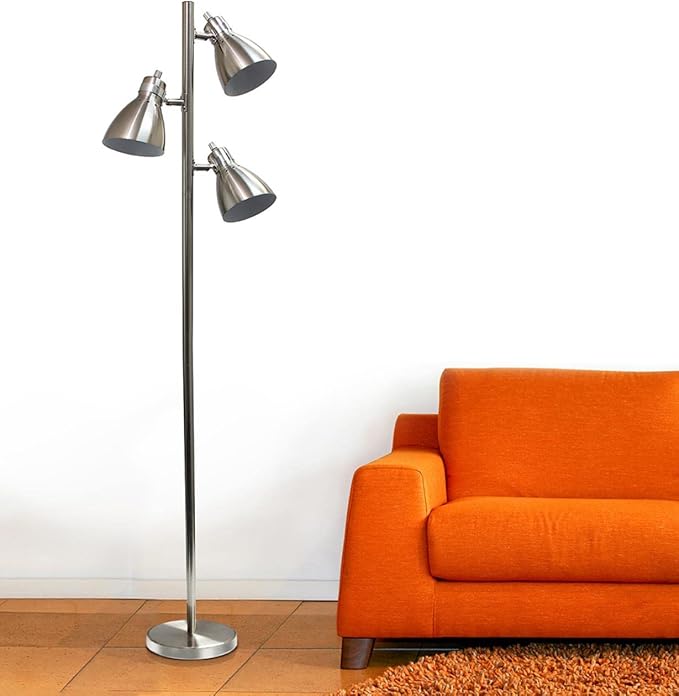 Simple Designs LF2007-BSN Metal 3 Light Tree Floor Lamp, Brushed Nickel - LeafyLoom
