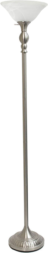 Elegant Designs LF2001-BSN 1 Light Torchiere Marbleized White Glass Shade Floor Lamp, Brushed Nickel - LeafyLoom