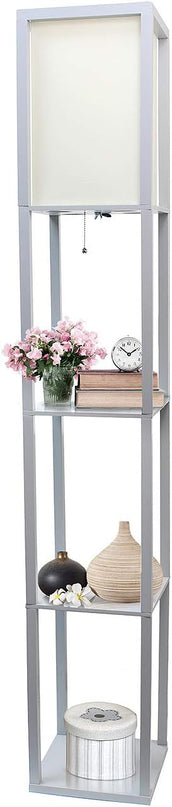 Simple Designs LF1014-GRY Etagere Organizer Storage Shelf Linen Shade Floor Lamp, Gray - LeafyLoom