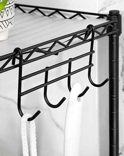 SONGMICS 4-Tier Bathroom Shelf, Storage Rack for Small Space, with 4 PP Shelf Liners, Removable Hook, Extendable Design, Ink Black and Translucent ULGR104B01 - LeafyLoom