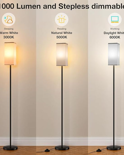 Ambimall Remote Control Floor Lamp, Stepless Dimmable, 64 Inches Tall, Include 9W Bulb, Standing Lamp for Living Room Bedroom Office (Grey & Black) - LeafyLoom