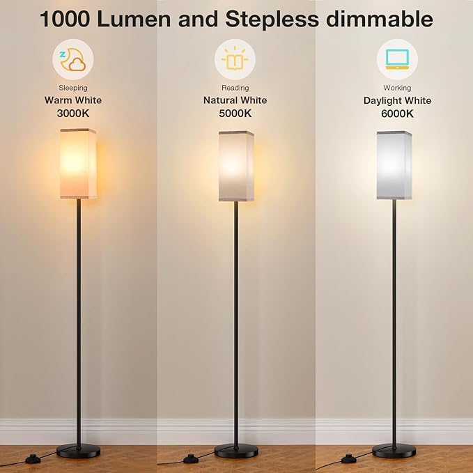 Ambimall Remote Control Floor Lamp, Stepless Dimmable, 64 Inches Tall, Include 9W Bulb, Standing Lamp for Living Room Bedroom Office (Grey & Black) - LeafyLoom
