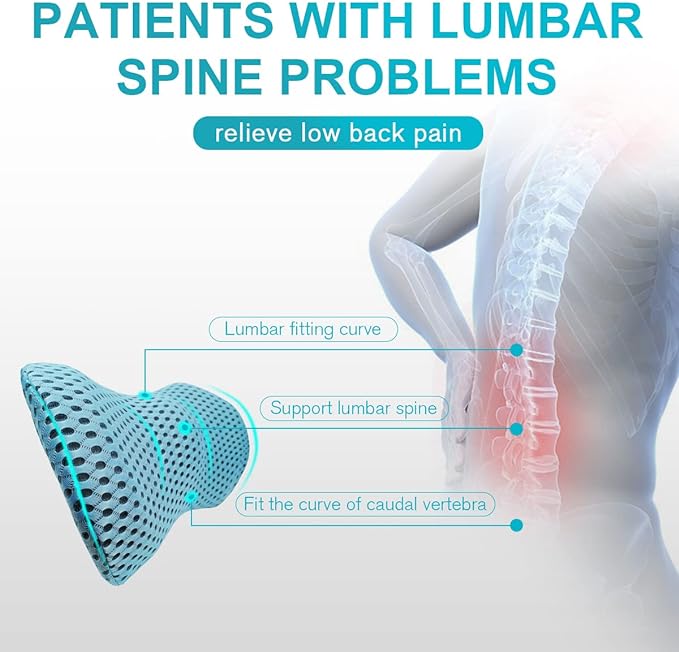 Lumbar Support Pillow - Memory Foam for Low Back Pain Relief, Ergonomic Streamline Car Seat, Office Chair, Recliner and Bed (blue) - LeafyLoom