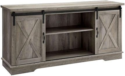 Walker Edison Richmond Modern Farmhouse Sliding Barn Door TV Stand for TVs up to 65 Inches, 58 Inch, Grey Wash - LeafyLoom