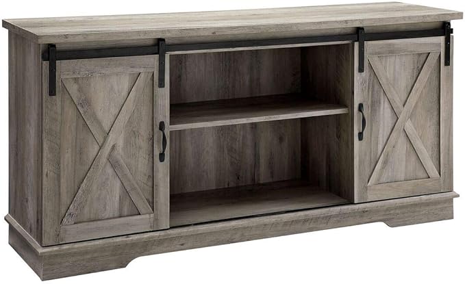 Walker Edison Richmond Modern Farmhouse Sliding Barn Door TV Stand for TVs up to 65 Inches, 58 Inch, Grey Wash - LeafyLoom