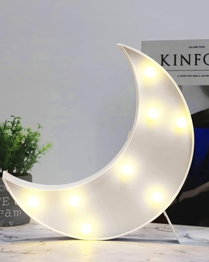 LED Moon Shaped Marquee Signs, Light Up Moon Night Lights Battery Operated Crescent Moon Lamp for Bedroom, Christmas, Birthday Party Decor-Moon(White) - LeafyLoom