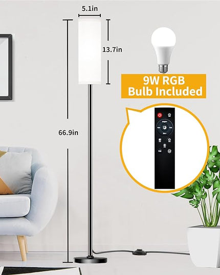 Floor Lamp for Living Room Bedroom,Modern LED Floor Lamp with Remote Control and Stepless Dimmable Colors Temperature & Brightness,Standing Lamps Tall Lamp, 9W Bulb Included(White) - LeafyLoom
