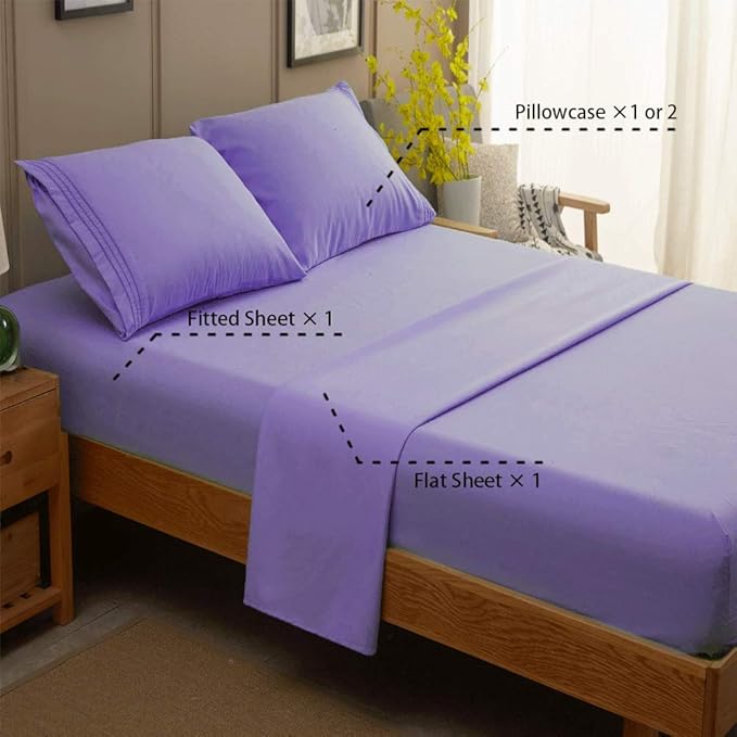 SONORO KATE Bed Sheet Set Super Soft Microfiber 1800 Thread Count Luxury Egyptian Sheets 16-Inch Deep Pocket，Wrinkle-3 Piece (Lavender, Twin XL) - LeafyLoom