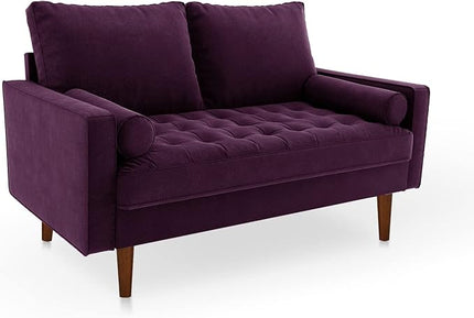 Velvet Furniture for Small Spaces, Mid-Century Modern Loveseats for Living Room, Love Seat Couch Sofas, 58 Inches, Eggplant - LeafyLoom