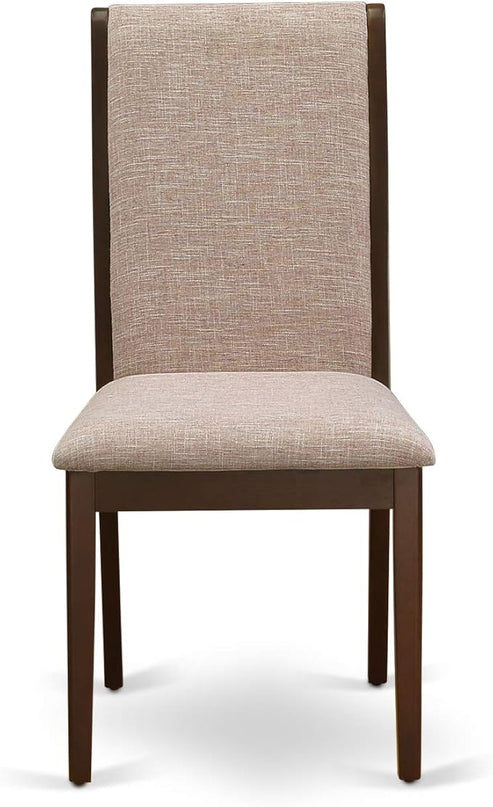 East West Furniture NDLA3-MAH-04 Norden 3 Piece Dining Set Contains a Rectangle Kitchen Table with Dropleaf and 2 Light Tan Linen Fabric Upholstered Chairs, 30x48 Inch, Mahogany - LeafyLoom