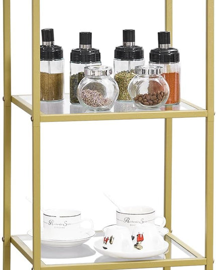 4-Tier Bookshelf,Metal Bookcase,Tempered Glass Shelves,Storage Rack Shelf for Home Office,Living Room,Bedroom, Bathroom,Modern Style,Golden - LeafyLoom
