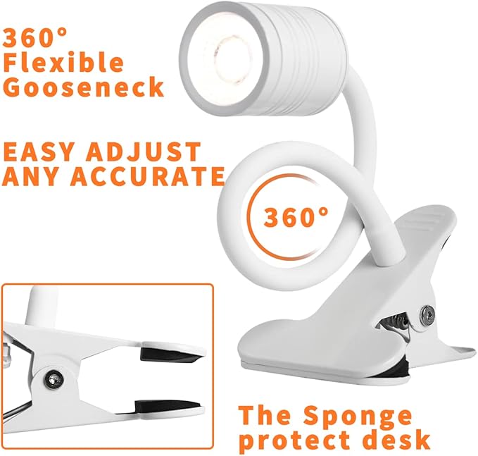 EAGLOD LED 3 Brightness Clamp Light，Portable Clip Light LED Lamp, USB Plug Clip on Desk Lamp,360°Flexible Gooseneck Night Reading Light,Desk/Table Bedside Headboard,Nail Art,Tattoo Lamp - LeafyLoom