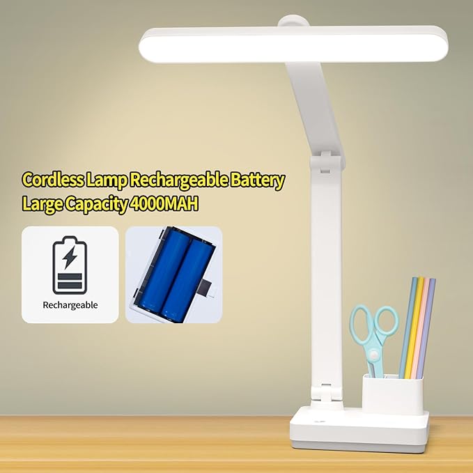 Cordless Desk Table Lamp Reading Light Rechargeable Battery 4000mah, Tall & Large Light 50 LED,Touch 3 Modes,2 Ways Power,Dimmable, Bedroom Bedside Lamp,20 Inch - LeafyLoom