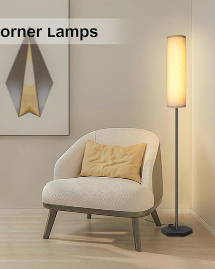 Floor Lamps for Living Room, 12W LED Floor Lamp with Remote Control and 3 Color Temperatures, Reading Lamp, Floor Lamps with Beige Lamp Shade for Bedrooms/Office (Bulb Included) - LeafyLoom