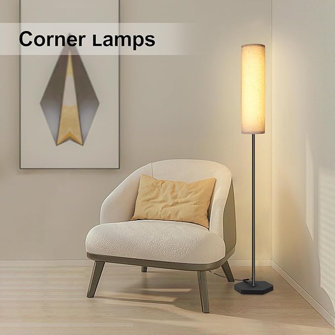 Floor Lamps for Living Room, 12W LED Floor Lamp with Remote Control and 3 Color Temperatures, Reading Lamp, Floor Lamps with Beige Lamp Shade for Bedrooms/Office (Bulb Included) - LeafyLoom