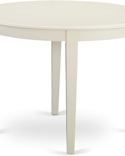 East West Furniture BOAB5-LWH-02 Boston 5 Piece Set Includes a Round Kitchen Table and 4 Light Beige Fabric Parsons Dining Chairs, Linen White, 42x42 Inch - LeafyLoom