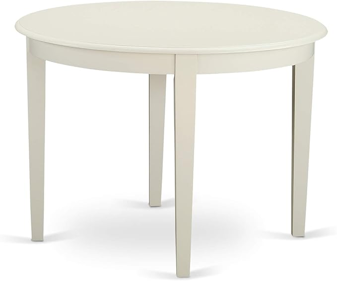 East West Furniture BOAB5-LWH-02 Boston 5 Piece Set Includes a Round Kitchen Table and 4 Light Beige Fabric Parsons Dining Chairs, Linen White, 42x42 Inch - LeafyLoom