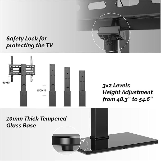 FITUEYES Universal Floor TV Stand Swivel Mount Height Adjustable for 27 32 55 65 70 inch Flat and Curved Screen TVs, Tempered Glass Base Black TV Stands with Cable Management Modern - LeafyLoom