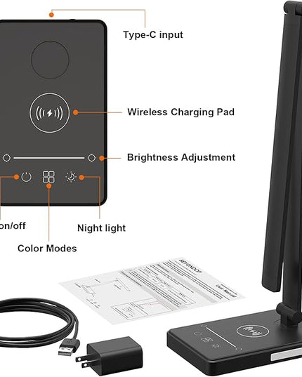 LED Desk Lamp with 10W Fast Wireless Charger, Dimmable Eye Caring Reading Desk Lamps for Office Home, Desk Light with 5 Lighting & 10 Brightness, Touch Control Table Lamp Dorm for Study Gifts BEYONDOP - LeafyLoom