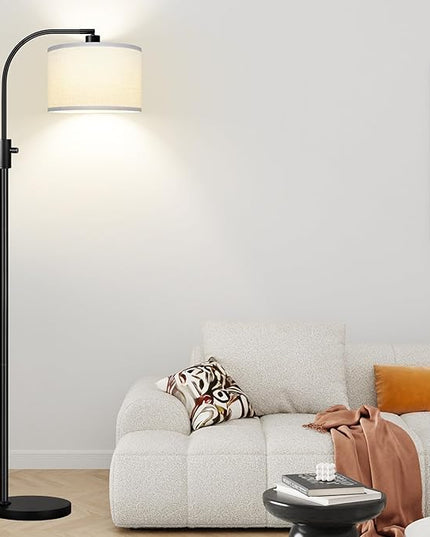Nintiue Dimmable Floor Lamp, 1200 Lumens LED Edison Bulb Included, Arc Floor Lamps for Living Room Modern Standing Lamp with Linen Shade - LeafyLoom