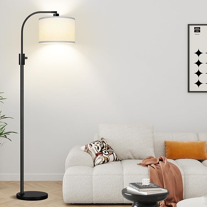 Nintiue Dimmable Floor Lamp, 1200 Lumens LED Edison Bulb Included, Arc Floor Lamps for Living Room Modern Standing Lamp with Linen Shade - LeafyLoom