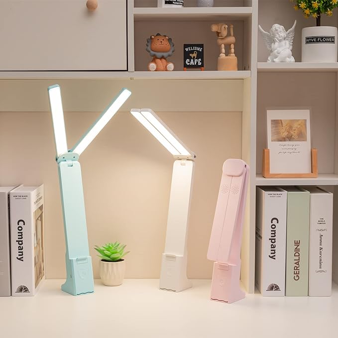 LED Double Head Desk Lamp for Home Office,Portable Small Desk Lamp with Large Lighting Range, Battery Operated Rechargeable Desk Light for Kids, Reading,Studying,Home,Office,Dormitory,Blue - LeafyLoom