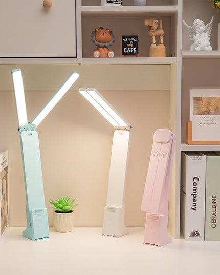 LED Double Head Desk Lamp with Large Lighting Range, Portable Small Battery Operated Rechargeable Light for Kids,Reading,Studying,Home,Office,Dormitory,Pink - LeafyLoom