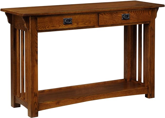 Leick Home 82262 Mission Mantel Height Bookcase with Slatted Sides and Top Drawer, Made with Wood & 8233 Mission Impeccable Two Drawer Hall Console Table with Shelf, 48 in x 16 in x 30 in - LeafyLoom