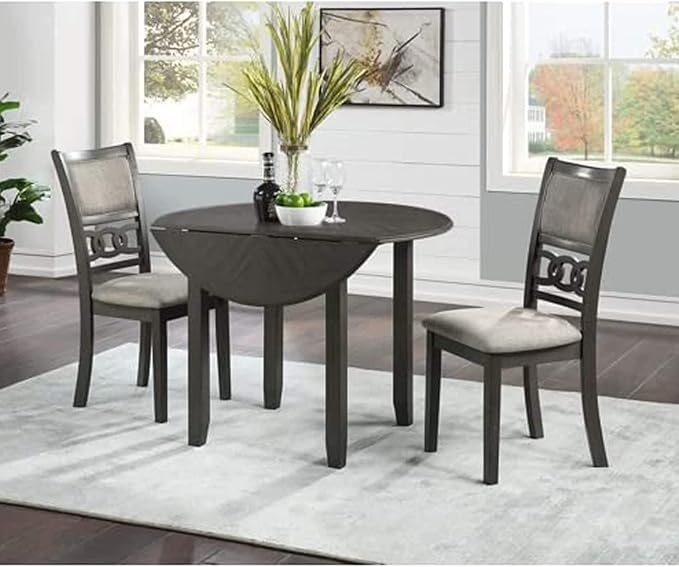 New Classic Furniture Gia Drop Leaf Dining Table with Two Chairs, 42-Inch, Gray - LeafyLoom