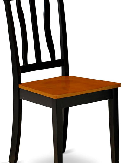 East West Furniture Antique Kitchen Dining Slat Back Wooden Seat Chairs, Set of 2, ANC-BLK-W - LeafyLoom