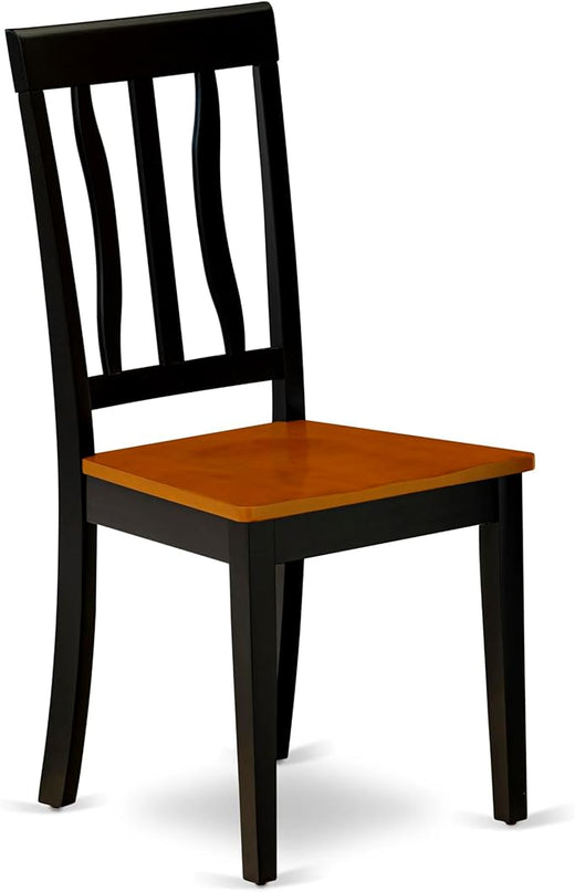 East West Furniture Antique Kitchen Dining Slat Back Wooden Seat Chairs, Set of 2, ANC-BLK-W - LeafyLoom