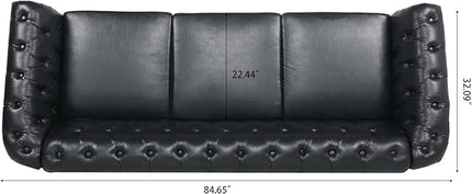 3-Seaters Living Room Clasic Chesterfield Sofa Couch Button Tufted PU Leather Upholstered Sofa&Couch with Luxury Roller Armrest Soild Wood Legs Movable Cushions & Nailhead Decor - LeafyLoom