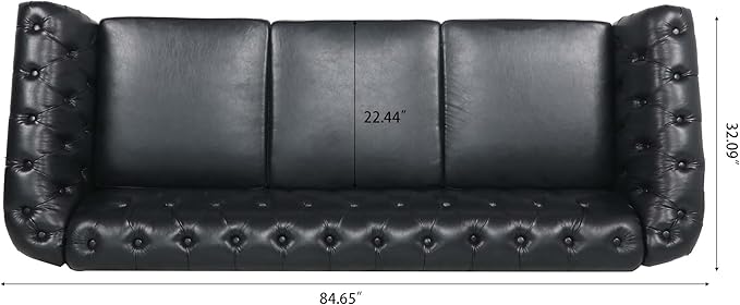 3-Seaters Living Room Clasic Chesterfield Sofa Couch Button Tufted PU Leather Upholstered Sofa&Couch with Luxury Roller Armrest Soild Wood Legs Movable Cushions & Nailhead Decor - LeafyLoom