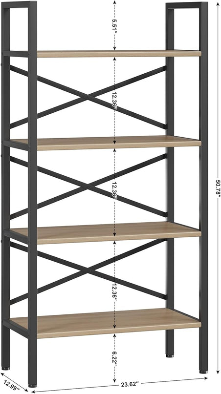 4 Tier Book shelf 23.6" W, Small Bookcase with Open Shelves, BookShelf with Storage, Standing Book Shelves Organizers and Storage for Living Room, Kitchen, Home, Office (Light Coffee) - LeafyLoom