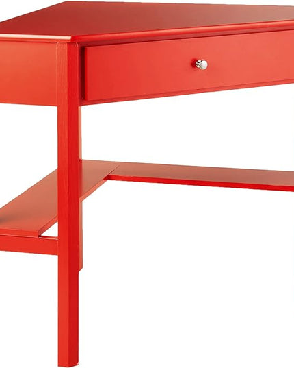 Target Marketing Systems Ellen Corner Desk Drawer and One Storage Shelf For Living Room, Bedroom, or Home Office, Small Computer Table, 42" W x 30" H, Red - LeafyLoom