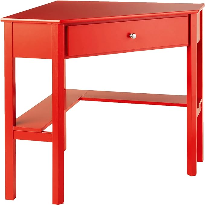 Target Marketing Systems Ellen Corner Desk Drawer and One Storage Shelf For Living Room, Bedroom, or Home Office, Small Computer Table, 42" W x 30" H, Red - LeafyLoom