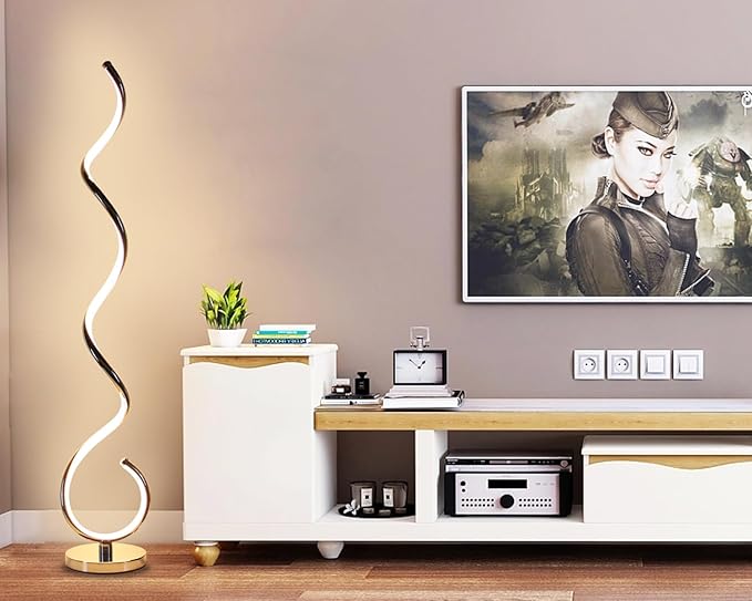 Modern Floor Lamps for Living Room, 40W Dimmable LED Spiral Floor Lamp with Remote, Adjustable Colors & Brightness Standing Lamp Reading Lamp Corner Floor Lamp for Bedroom, Office - Silver - LeafyLoom