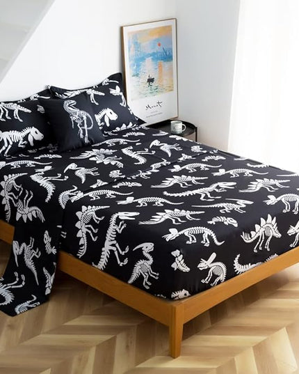 ADASMILE A & S Dinosaur Comforter Set Twin Size for Boys Kids 6 Piece Dinosaur Bedding Twin Bed in A Bag Comforter Set with Sheets Dinosaur Bed Set Bone Dinosaur Sheets Bone Dinosaur Comforter Sets - LeafyLoom