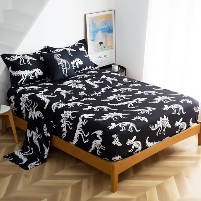 ADASMILE A & S Dinosaur Comforter Set Twin Size for Boys Kids 6 Piece Dinosaur Bedding Twin Bed in A Bag Comforter Set with Sheets Dinosaur Bed Set Bone Dinosaur Sheets Bone Dinosaur Comforter Sets - LeafyLoom