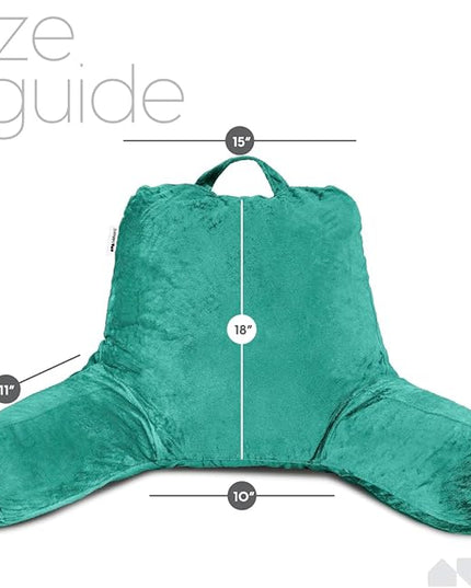 Milliard Reading Pillow with Shredded Memory Foam, Large Adult Backrest with Arms, Back Support for Sitting Up in Bed with Washable Cover (Sit up Pillow) Teal - LeafyLoom