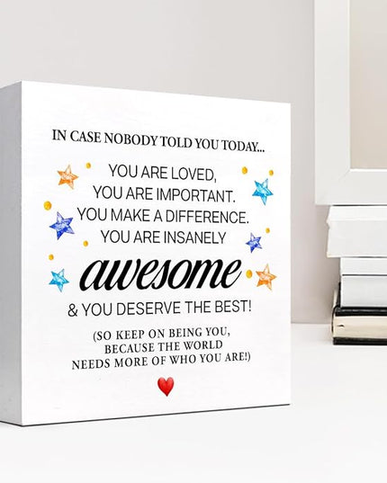 In Case Nobody Told You Today You are Awesome Wood Block Sign Desk Decor,Inspirational Encouragement Wooden Box Plaque Sign Desk Decor for Classroom Home Office Dorm Shelf Table Decorations - LeafyLoom